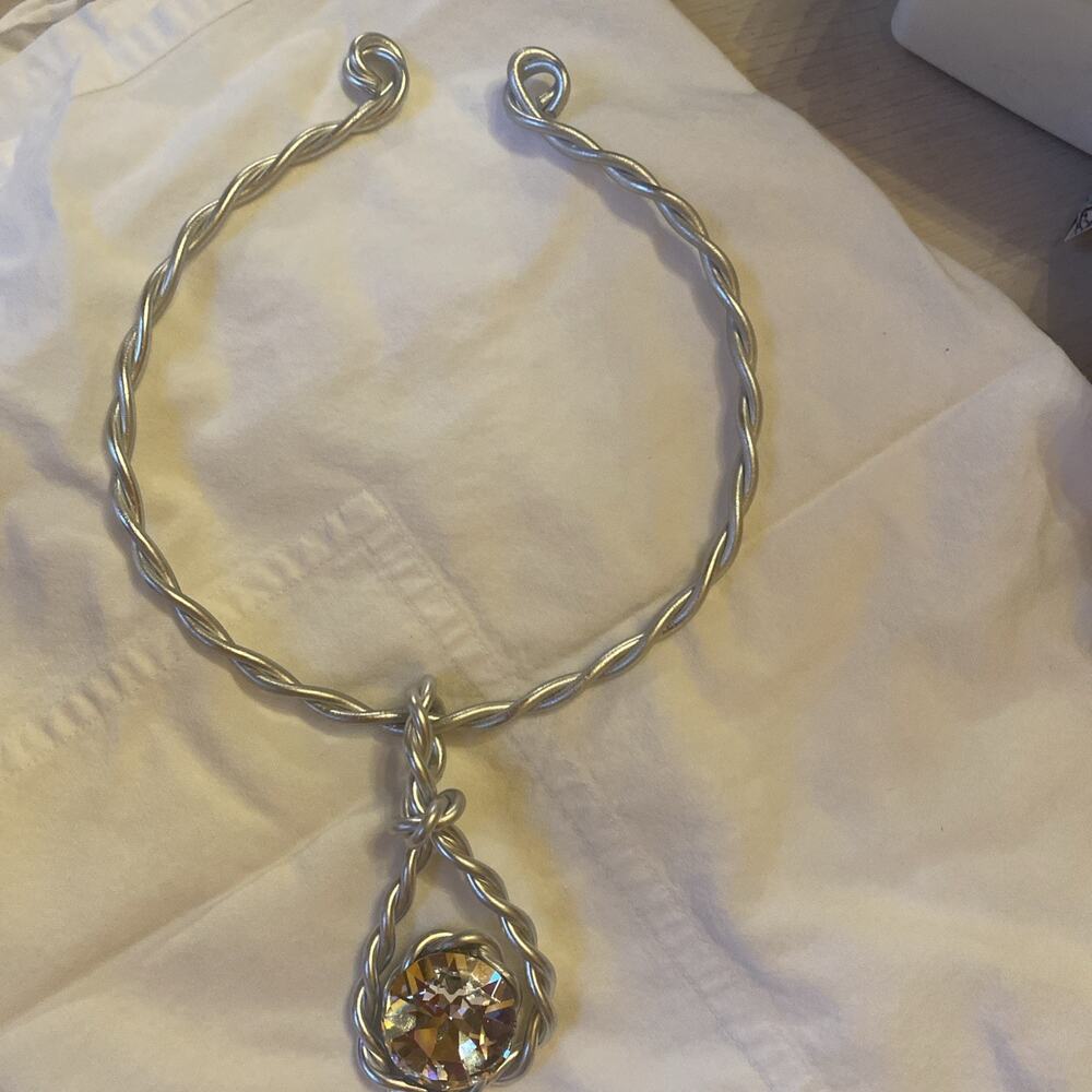 Vintage Jeff Lieb Statement Wire Choker Necklace Glass Art Pendant